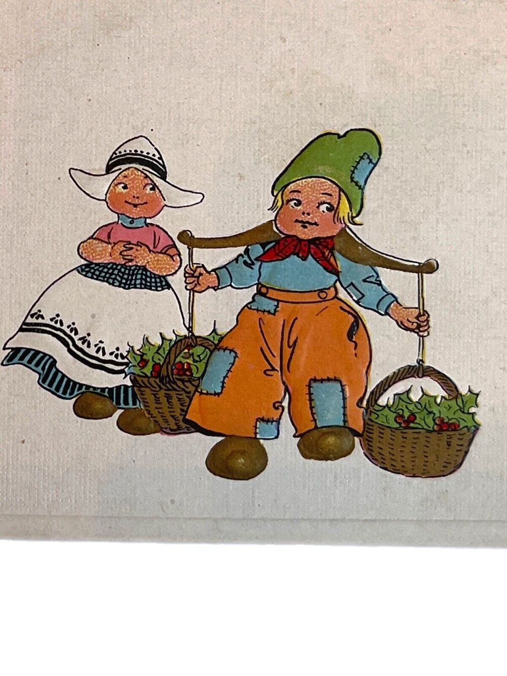 Antique 1919 Ephemera Postcard New Year Wishes Dutch Girl Boy Humor E Bergman